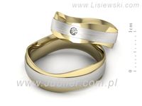 Obrączki ślubne z brylantem dwukolorowe żółte białe złoto 585 - P55140T30zbmp- 2