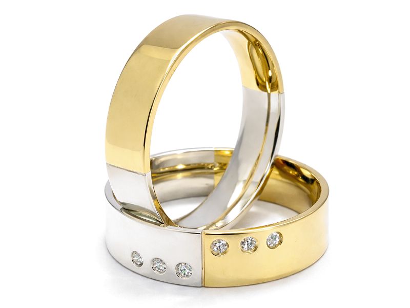 Złote Obrączki z diamentami dwukolorowe złoto - p55155n109z — zdjęcie 3