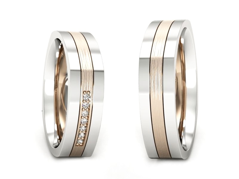 Obrączki z diamentami białe i różowe złoto - P55160351bcmp — zdjęcie 3