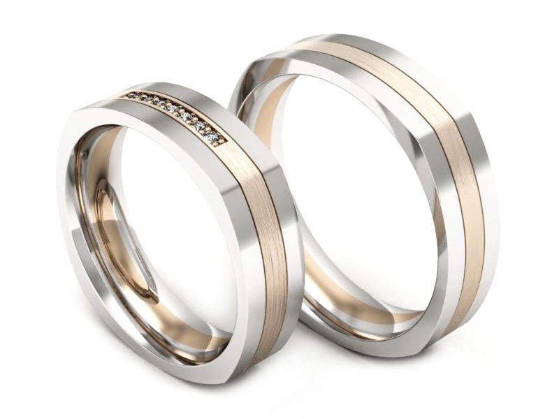 Obrączki z diamentami białe i różowe złoto - P55160351bcmp