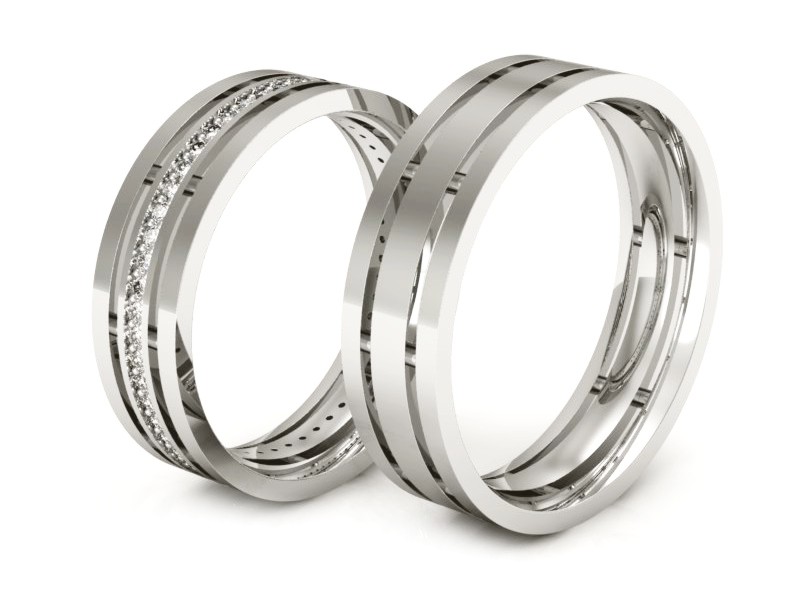 Złote Obrączki z brylantami białe złoto 585 - P55160T101b — zdjęcie 3