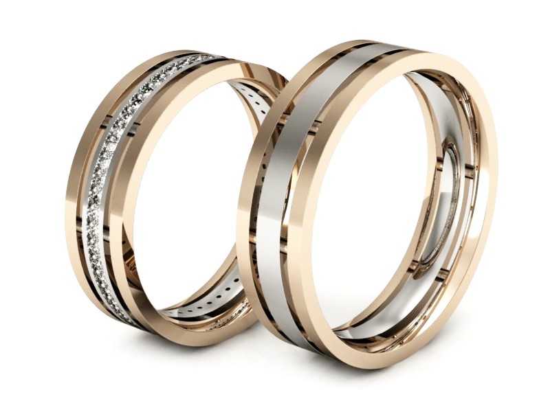 Obrączki z diamentami złote białe i różowe - P55160T101bc — zdjęcie 3