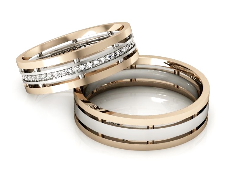 Obrączki z diamentami złote białe i różowe - P55160T101bc — zdjęcie 2