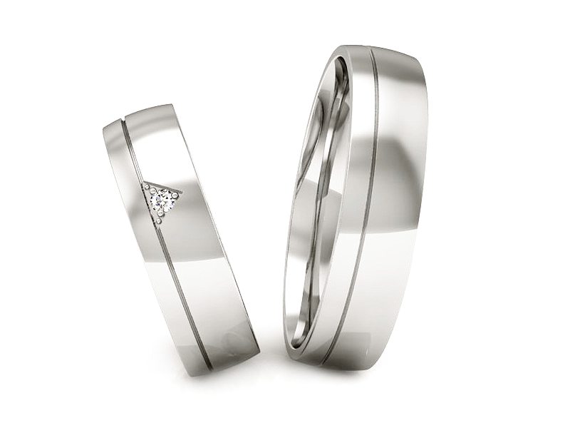 Złote Obrączki z diamentem białe złoto 585 - P55160T104b — zdjęcie 3