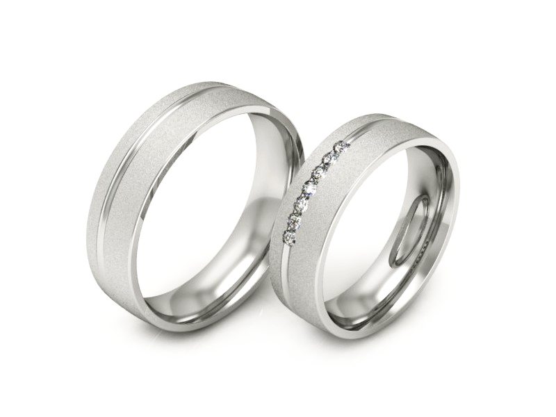 Obrączki z diamentami nowoczesne białe 585 - P55160T73Bms — zdjęcie 3