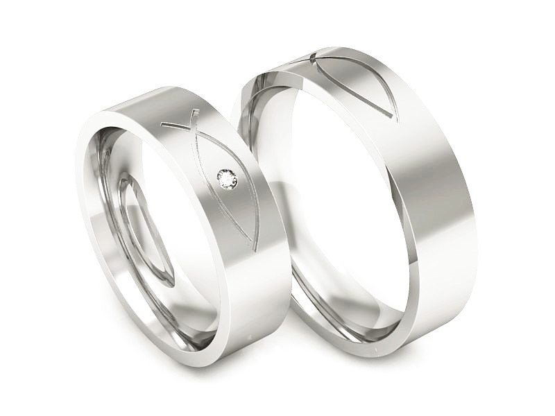 Złote Obrączki z diamentem białe złoto 585 - P55170T80b — zdjęcie 3