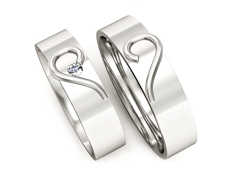 Obrączki z brylantem nowoczesne białe 585 - P55190T142b — zdjęcie 3