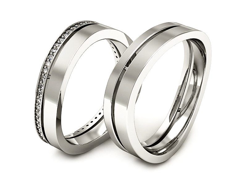 Obrączki z diamentami nowoczesne białe 585 - P58145T67b — zdjęcie 3