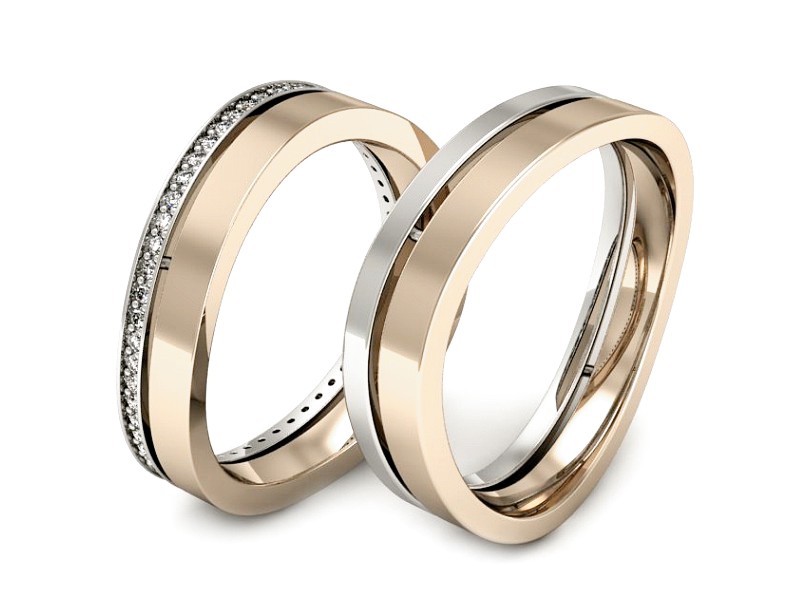 Obrączki z diamentami złote różowe i białe - P58145T67bc — zdjęcie 3