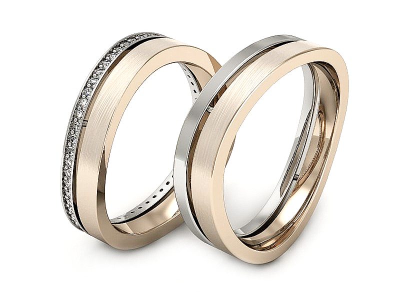 Obrączki z diamentami białe złoto 585 - P58145T67bcmp — zdjęcie 3