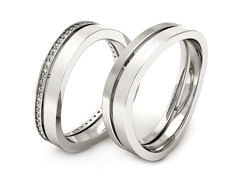 Obrączki z diamentami nowoczesne białe 585 - P58145T67bmp — zdjęcie 3