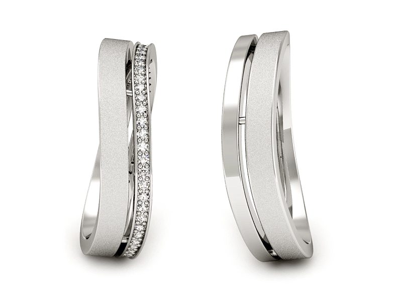 Obrączki z diamentami nowoczesne białe 585 - P58145T67bms — zdjęcie 3