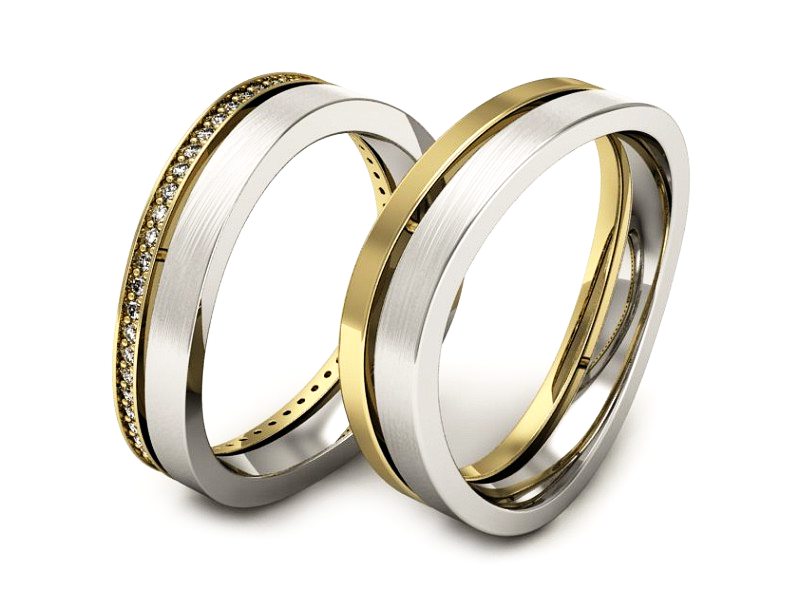 Obrączki ślubne obraczki z diamentami dwukolorowe obraczki - P58145T67BZ - 3