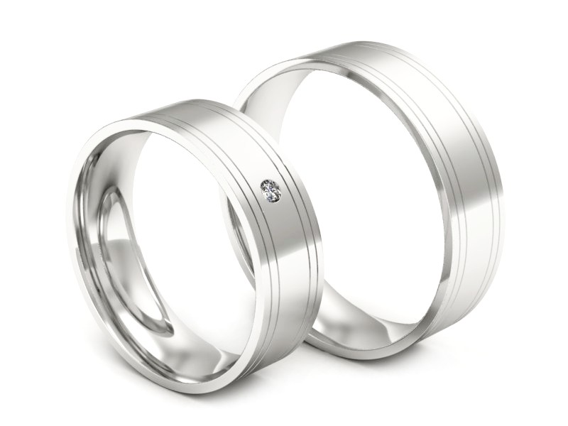 Złote Obrączki z diamentem białe złoto 585 - P60130112b — zdjęcie 3