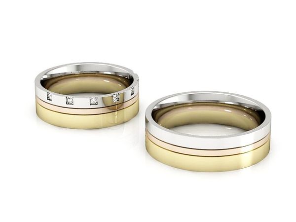 Obrączki ślubne z diamentami białe różowe żółte złoto - P60130T68BZC