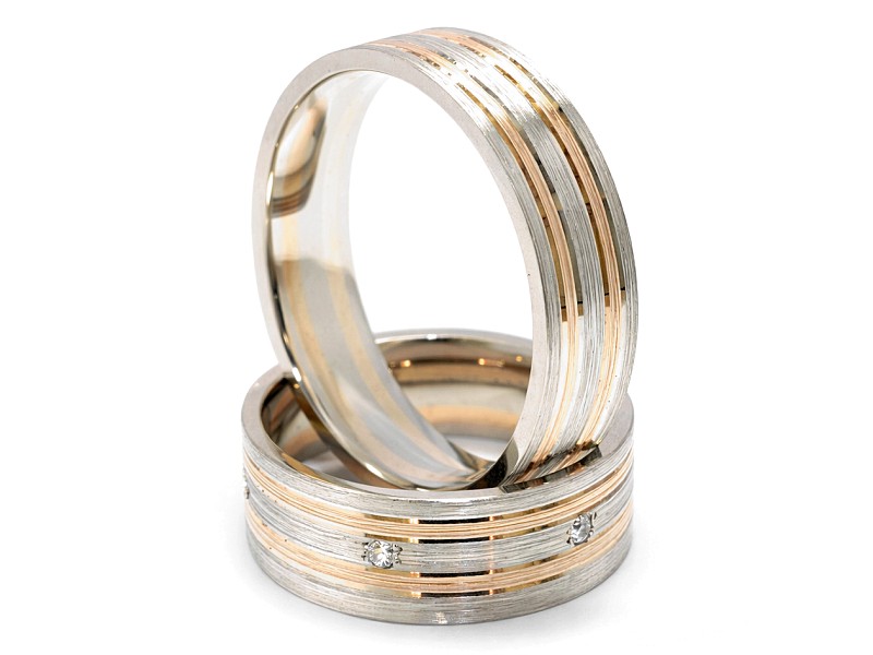 Obrączki z diamentami białe i różowe złoto - p60135382 — zdjęcie 3