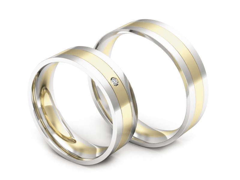 Złote Obrączki z brylantem białe i żółte złoto - P60140310b — zdjęcie 3