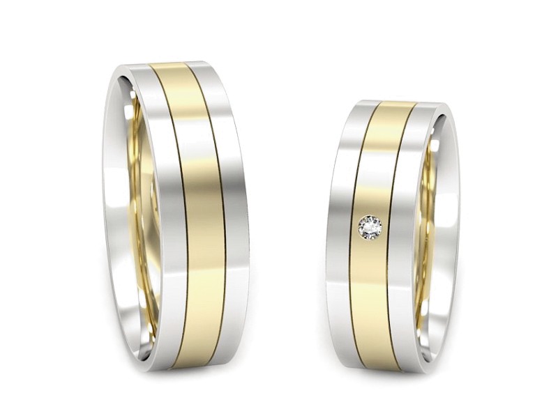 Złote Obrączki z brylantem białe i żółte złoto - P60140310b