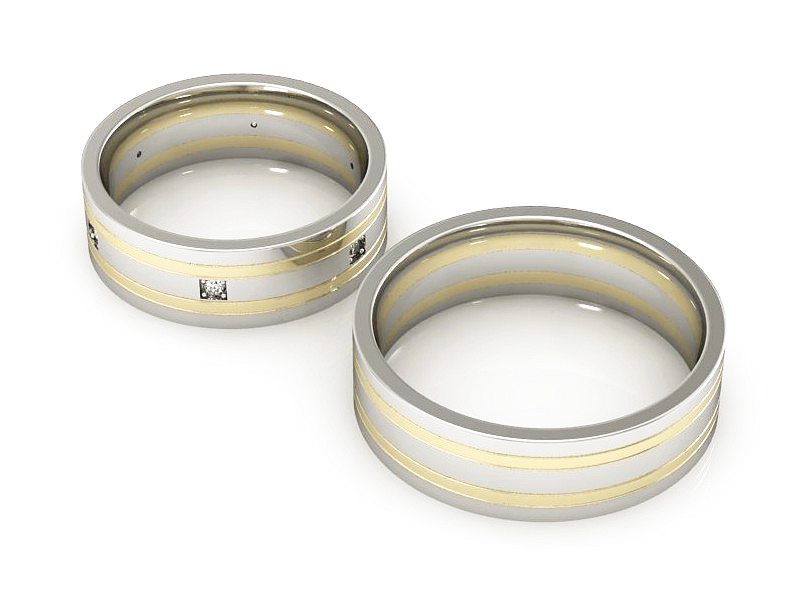 Złote Obrączki z diamentami dwukolorowe złoto - P60140382b — zdjęcie 2