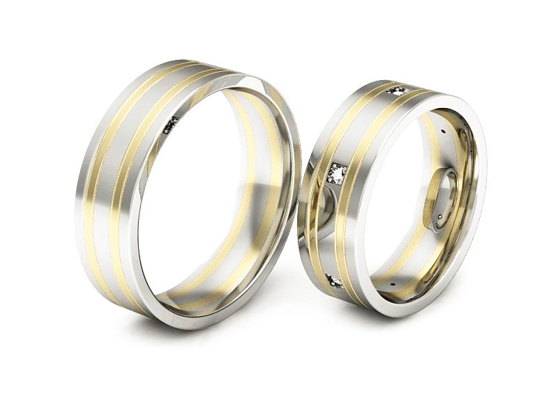 Złote Obrączki z diamentami dwukolorowe złoto - P60140382b — zdjęcie 3