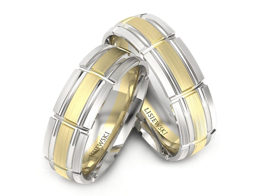 Obrączki biało żółte złoto obrączki złote - P60160233bz — zdjęcie 3