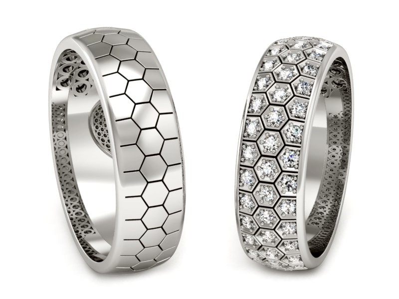 Obrączki z diamentami białe złoto 585 - P60160T144b — zdjęcie 3