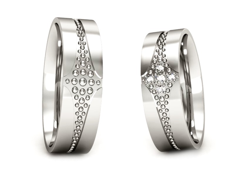 Obrączki z diamentami nowoczesne białe 585 - P60160T165b — zdjęcie 3