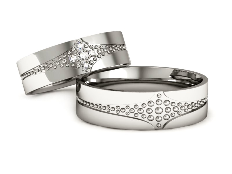 Obrączki z diamentami nowoczesne białe 585 - P60160T165b — zdjęcie 2