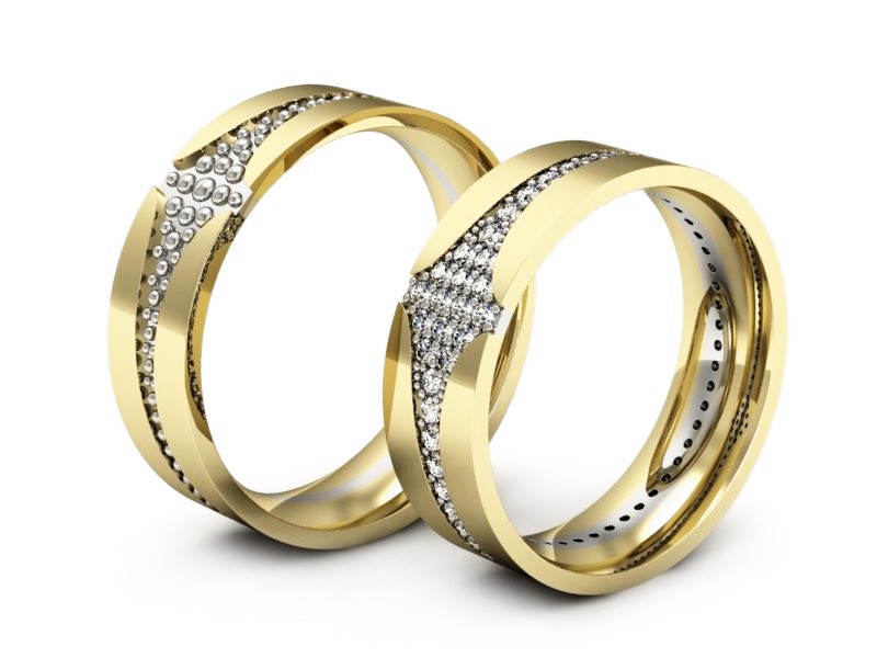 Obrączki z diamentami złoto żółte białe - P60160T176zb — zdjęcie 3