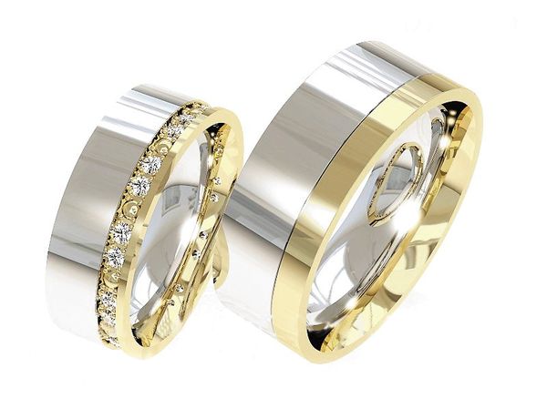 Obrączki ślubne obrączki z diamentami złoto dwukolorowe 585 — P60165T9