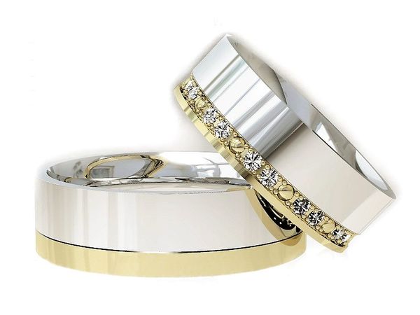 Obrączki ślubne obrączki z diamentami złoto dwukolorowe 585 - P60165T9