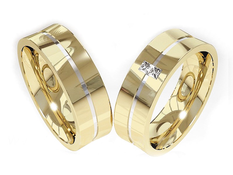 Złote Obrączki z diamentami dwukolorowe złoto - P60175T39zb — zdjęcie 3