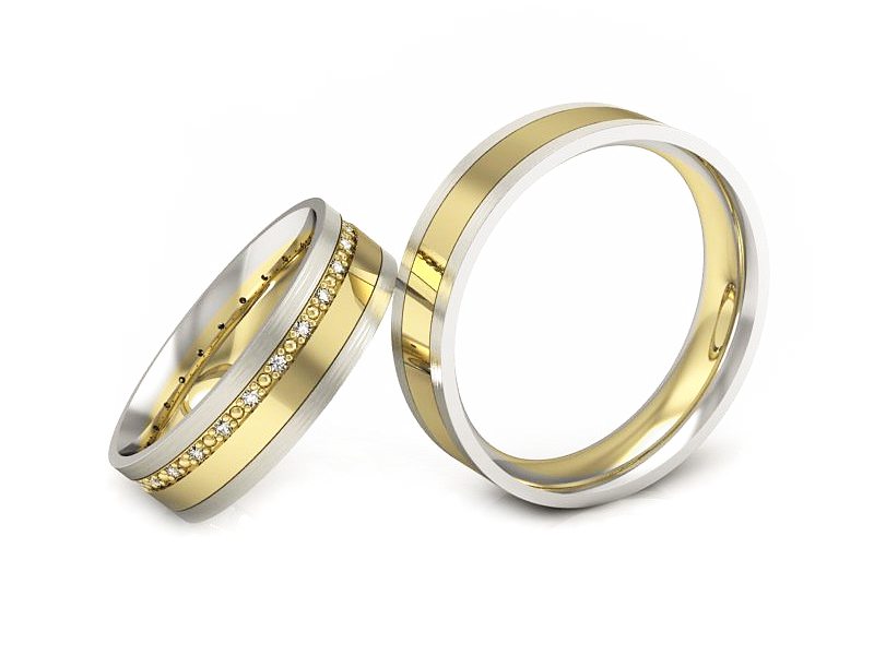 Złote Obrączki z diamentami dwukolorowe złoto - P60175T4 — zdjęcie 3