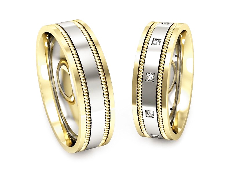 Obrączki z brylantami dwukolorowe złoto 585 - P60180T169bz — zdjęcie 3