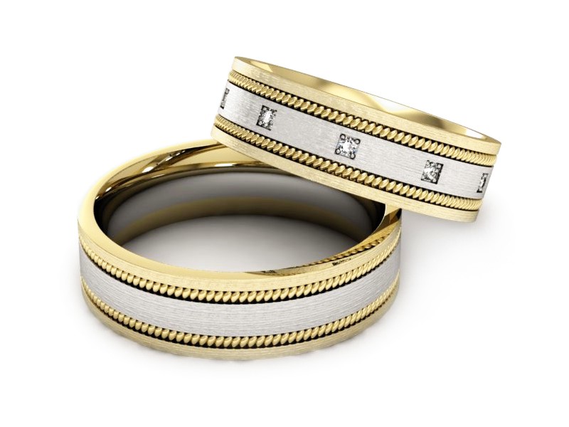 Obrączki z brylantami dwukolorowe złoto - P60180T169bzmp — zdjęcie 2