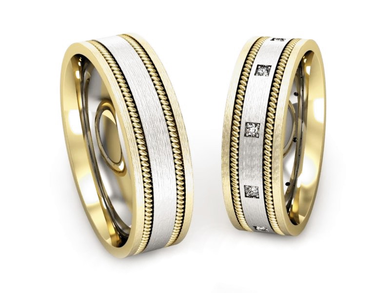 Obrączki z brylantami dwukolorowe złoto - P60180T169bzmp — zdjęcie 3