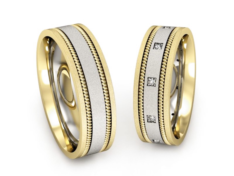 Obrączki z brylantami dwukolorowe złoto - P60180T169bzms — zdjęcie 3