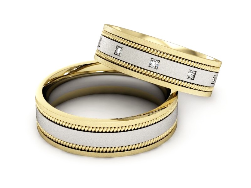 Obrączki z brylantami dwukolorowe złoto - P60180T169bzms — zdjęcie 2