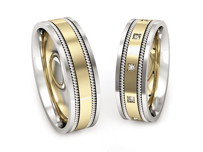 Obrączki z brylantami dwukolorowe złoto 585 - P60180T169zb — zdjęcie 3