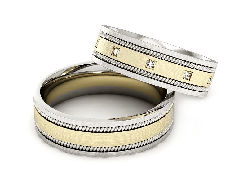 Obrączki z brylantami dwukolorowe złoto - P60180T169zbmp — zdjęcie 3