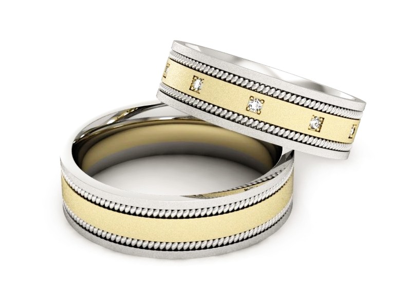 Obrączki z brylantami dwukolorowe złoto - P60180T169zbms — zdjęcie 2