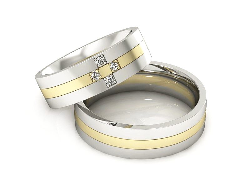 Obrączki z diamentami złoto żółte białe - P60180T85bz — zdjęcie 2