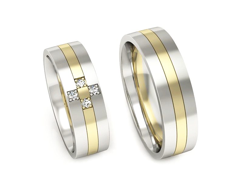 Obrączki z diamentami złoto żółte białe - P60180T85bz — zdjęcie 3