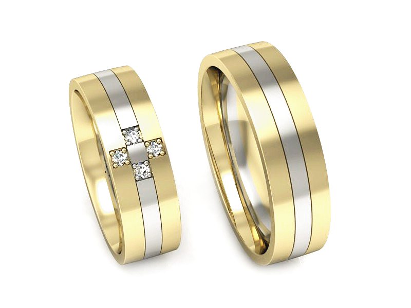 Obrączki z diamentami złoto żółte białe - P60180T85zb — zdjęcie 3