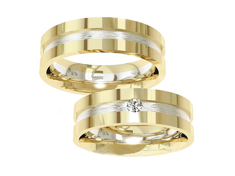 Obrączki z brylantem z żółte i białe złoto - P60185T12 — zdjęcie 3