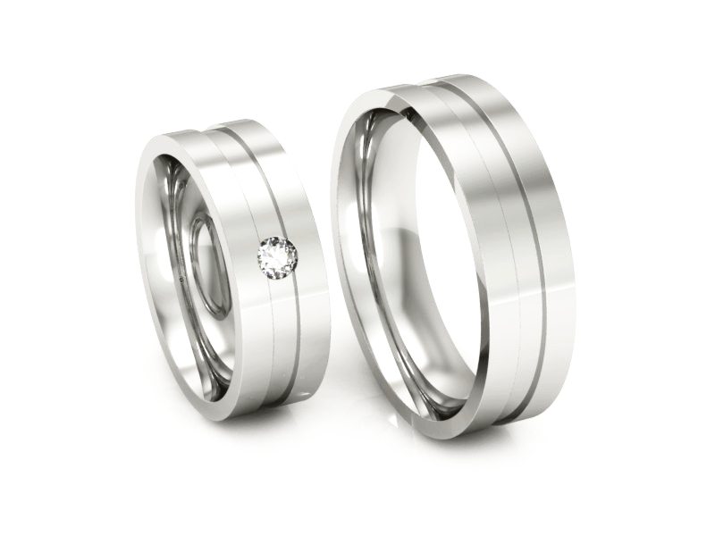 Obrączki z brylantem nowoczesne białe złoto 585 - p60185T12b — zdjęcie 3