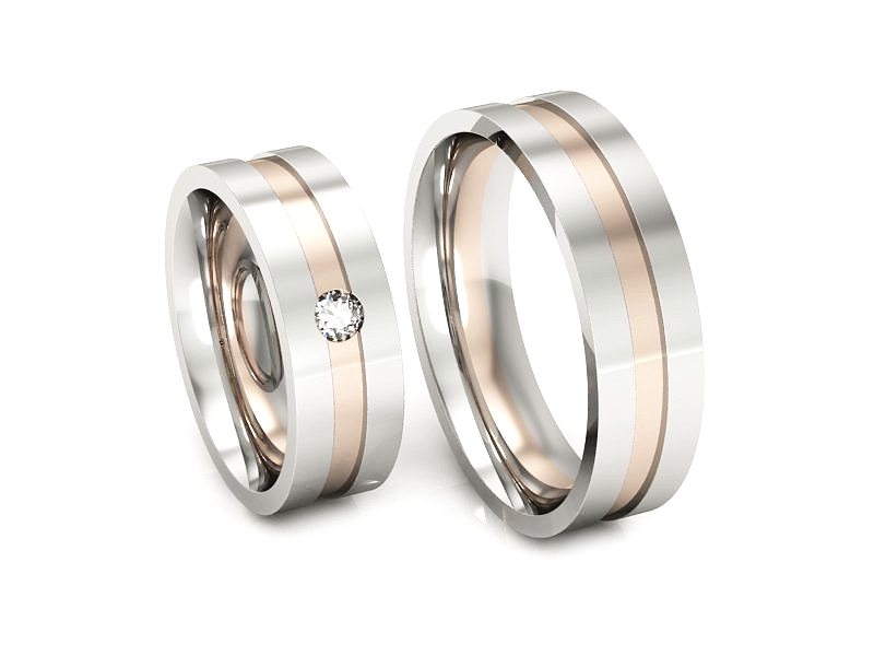 Obrączki brylant nowoczesne białe i różowe - p60185T12bc — zdjęcie 3