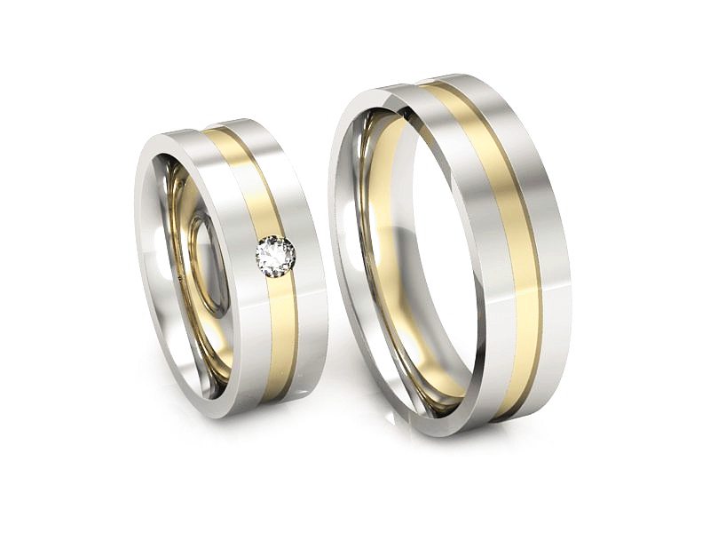 Obrączki z brylantem dwukolorowe złoto 585 - p60185T12bz — zdjęcie 3
