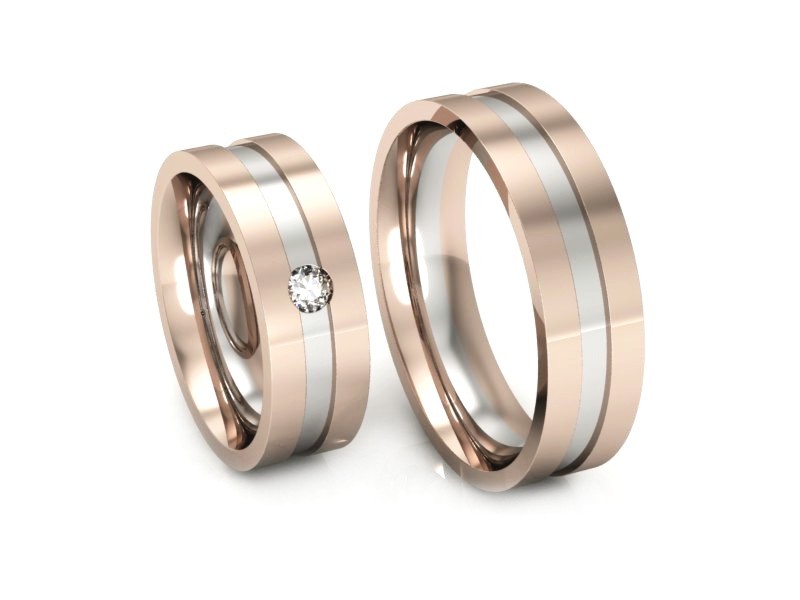 Obrączki brylant nowoczesne białe i różowe - p60185T12cb — zdjęcie 3