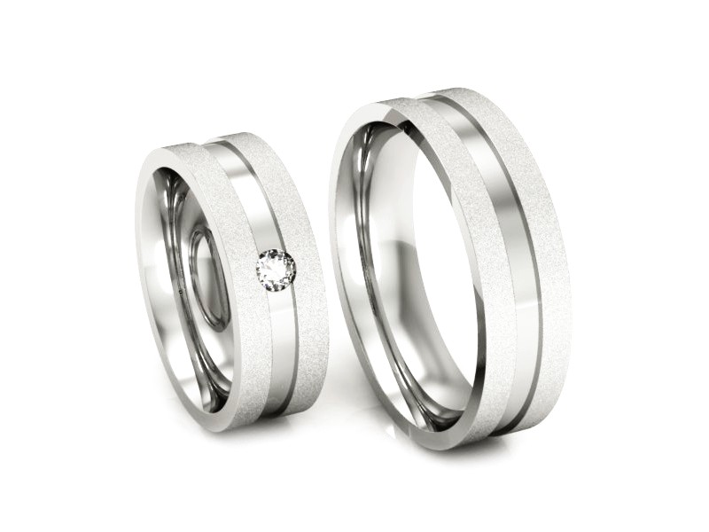 Złote Obrączki z diamentem białe złoto 585 - P60185T13bms — zdjęcie 3